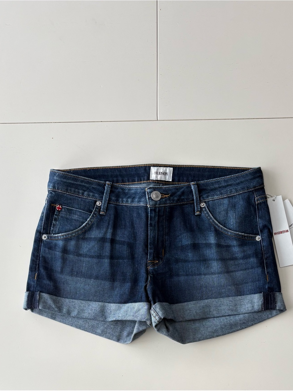 Hudson Jeans Dark Blue Rolled Cuff Denim Shorts